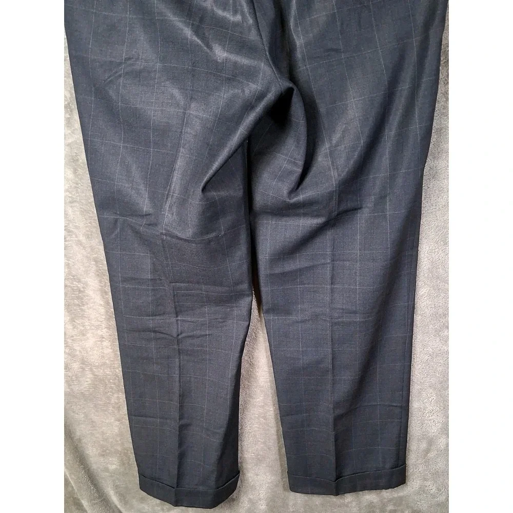 Canali Dress Pants Mens 34x28 Charcoal Gray Windowpane Cuffed Suit Pants